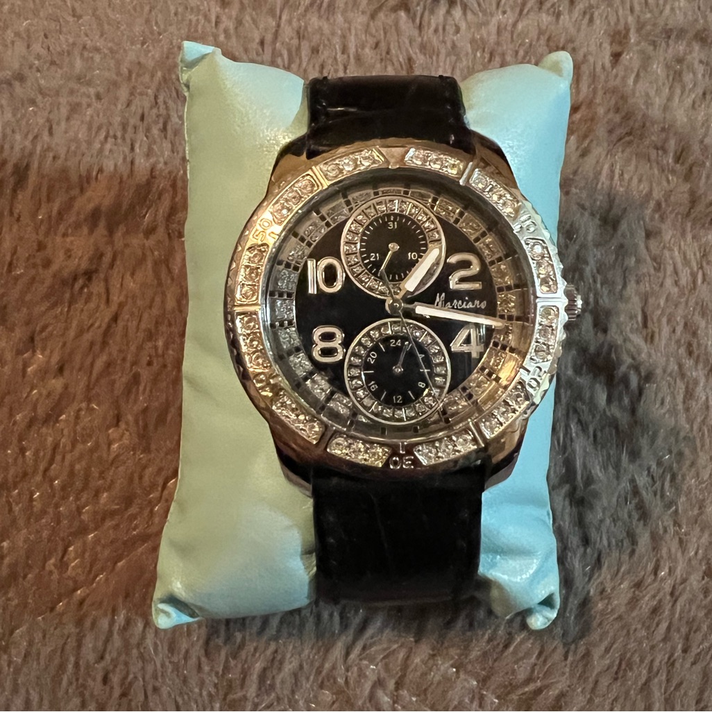 Black And Silver Watch With Leather Strap